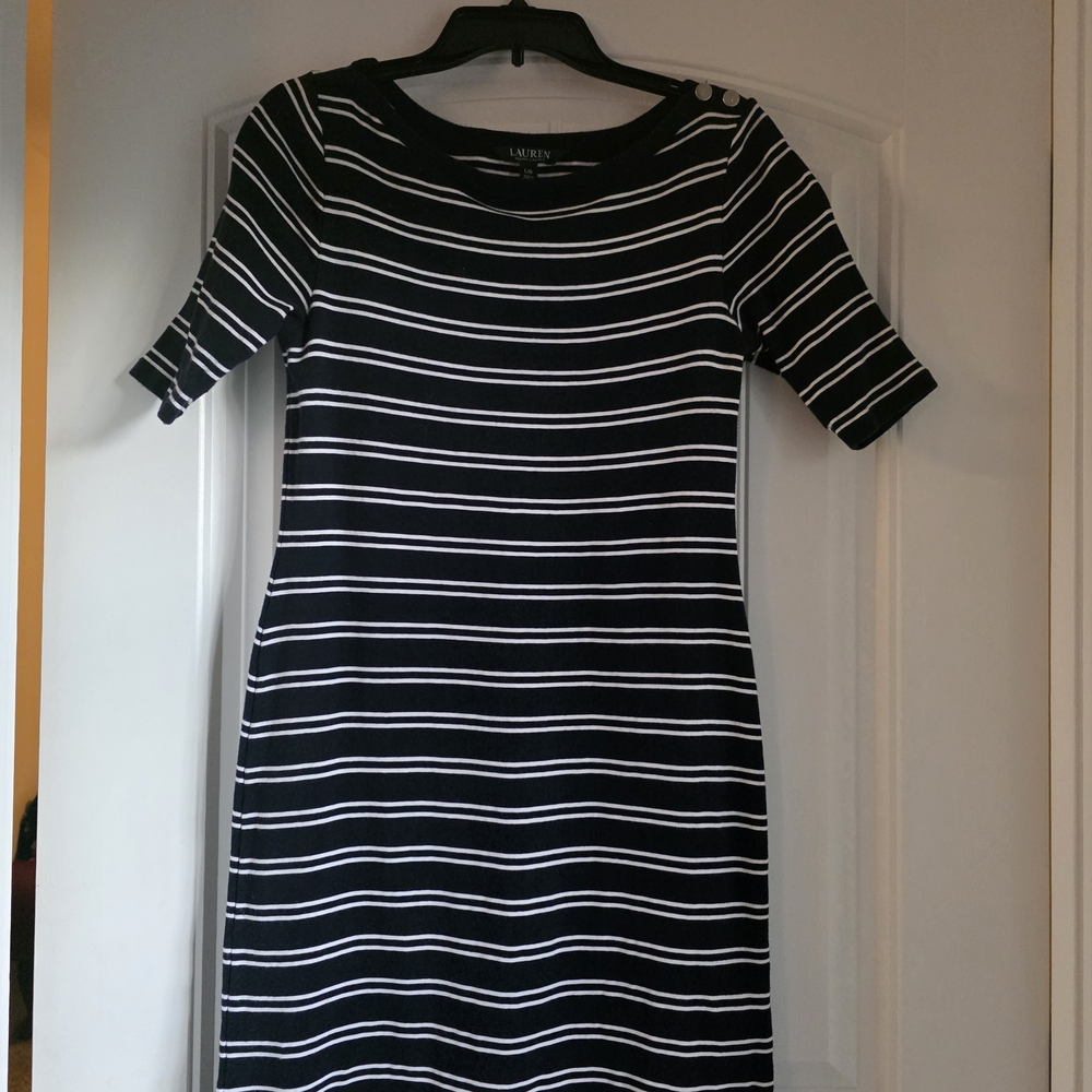 Lauren Ralph Lauren Navy and White Striped Midi Dress
